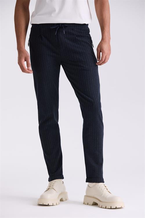 Lacivert Slim Fit Beli Lastikli Çizgili Jogger Pantolon