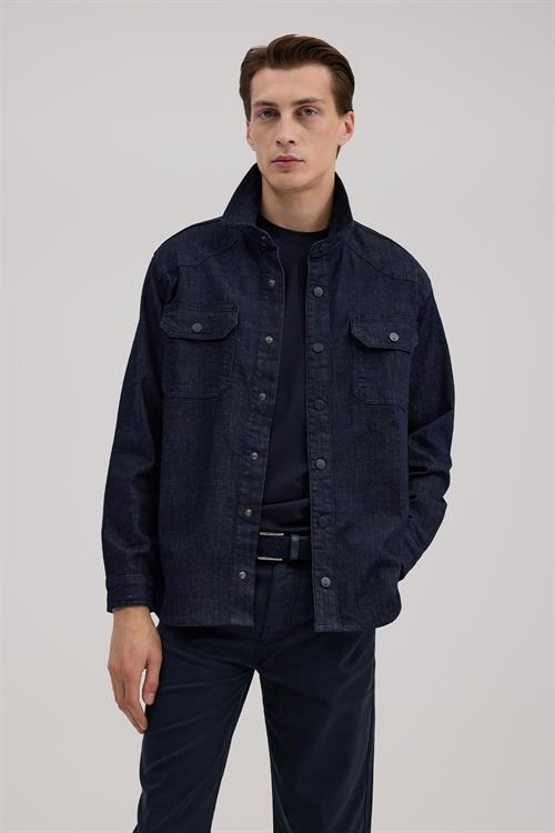 Lacivert Comfort Fit Cepli Pamuklu Kot Gömlek