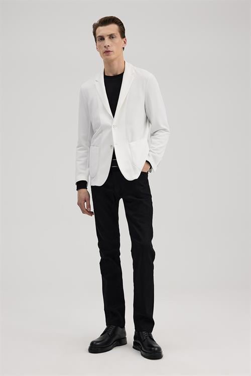 Beyaz Dar Kalıp - Slim Fit Ceket Mono Yaka