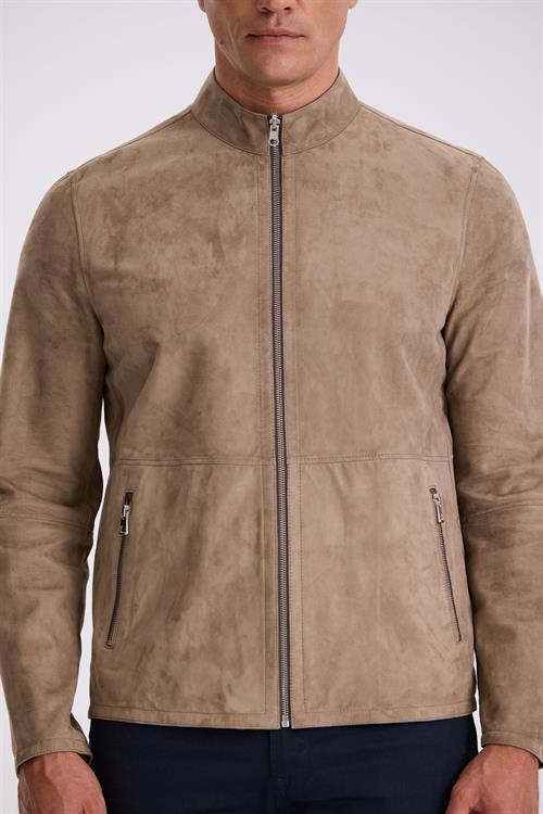 Bej Comfort Fit Dik Yaka Çift Taraflı %100 Deri Mont