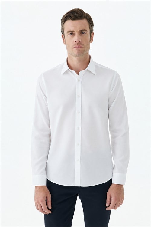 Beyaz %100 Pamuk Comfort Fit Klasik Yaka Gömlek