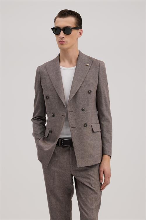 Bordo Dar Kalıp - Slim Fit Takım Elbise Kruvaze