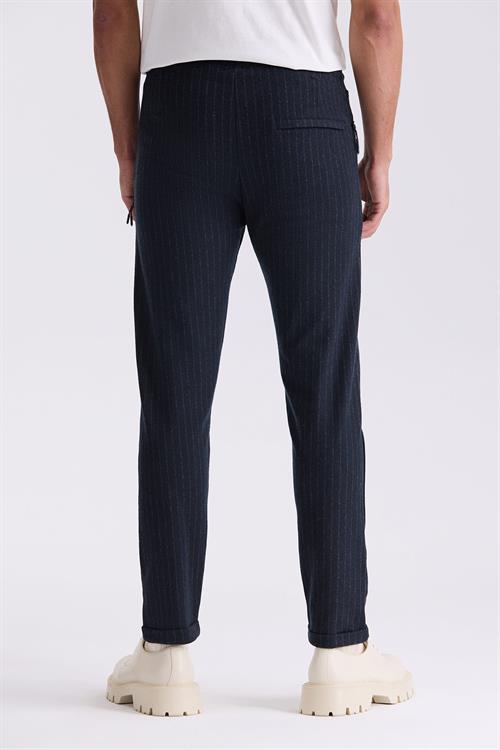 Lacivert Slim Fit Beli Lastikli Çizgili Jogger Pantolon