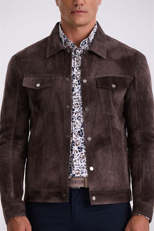 Kahve Comfort Fit Bebe Yaka Cepli %100 Deri Mont 