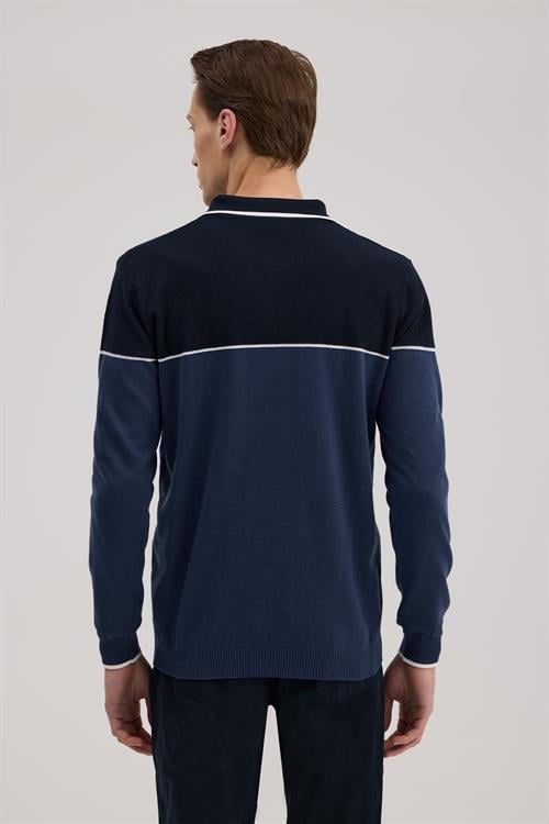 Mavi Slim Fit Fermuarlı Polo Yaka Triko
