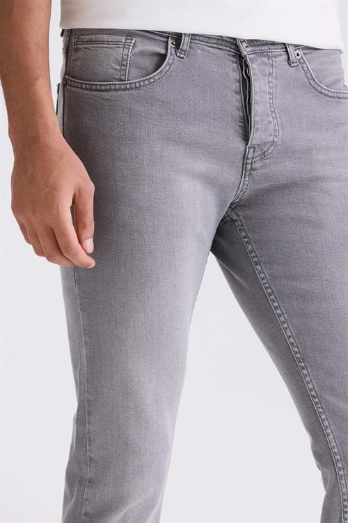 Gri Slim fit Likralı Pamuklu Yıkamalı Jean Kot Pantolon
