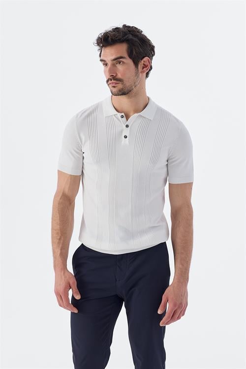 Dar Kalıp - Slim Fit Serili T-Shirt-Jakamen  Polo Düğmeli  Serili