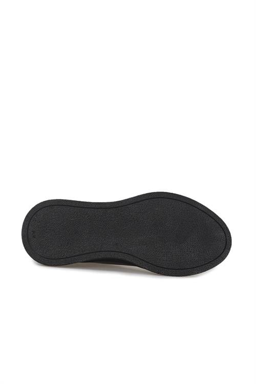 Siyah %100 Deri Dikişli Taban Sneaker Ayakkabı