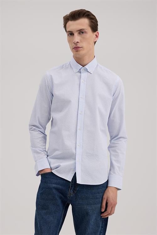 Mavi Rahat Kalıp - Comfort Fit Gömlek YAKA ÜSTTEN DÜĞMELİ