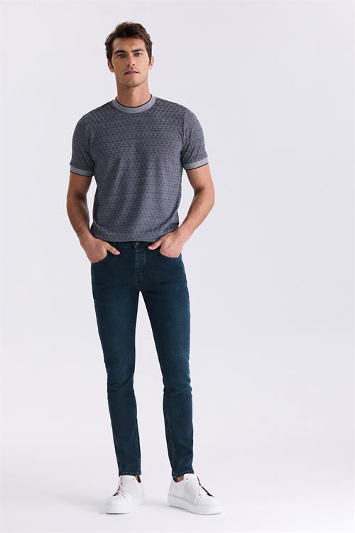 Koyu Lacivert Slim fit Likralı Pamuklu Yıkamalı Jean Kot Pantolon