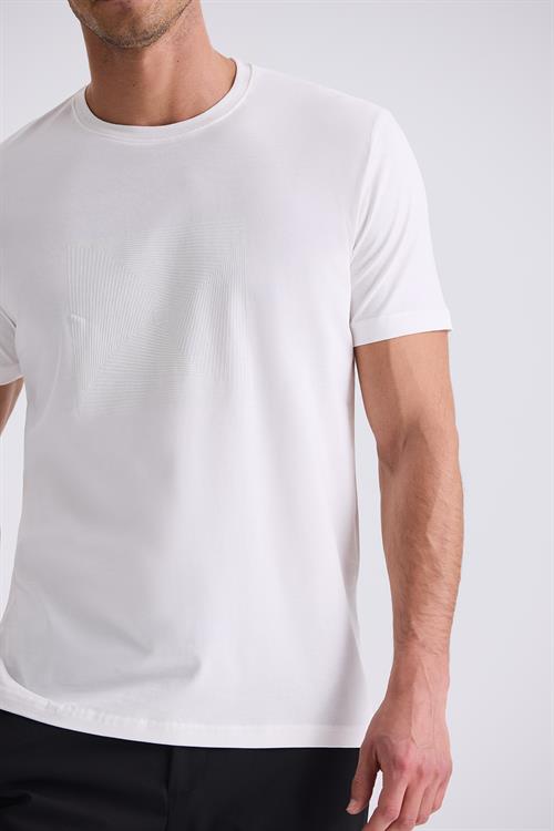 Ekru Slim Fit Bisiklet Yaka T-Shirt
