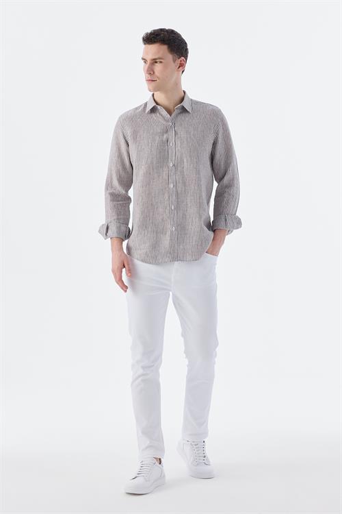 Kahve Rahat Kalıp - Comfort Fit Gömlek Klasik Yaka