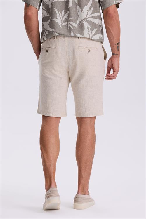 Bej Comfort Fit Pamuklu Rahat Kesim Keten Dokulu Şort