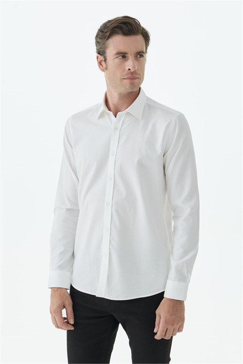 Beyaz %100 Pamuk Comfort Fit Klasik Yaka Gömlek