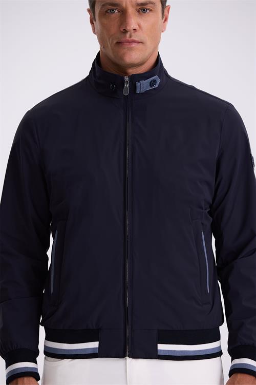 Lacivert Comfort Fit Dik Yaka Rahat Kesim Mevsimlik Mont 