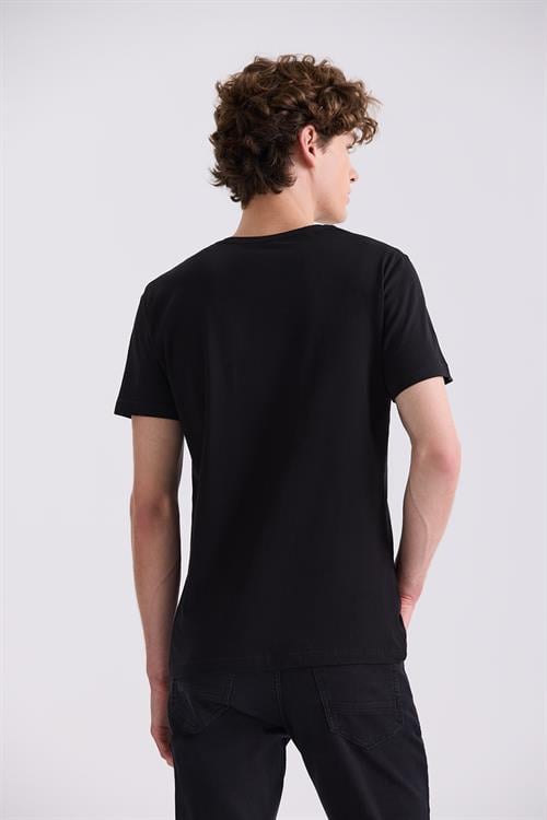 Siyah Slim Fit Triko Bisiklet Yaka T-Shirt