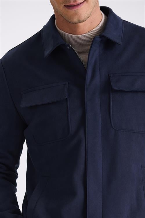 Lacivert Comfort Fit Bebe Yaka Mevsimlik Mont