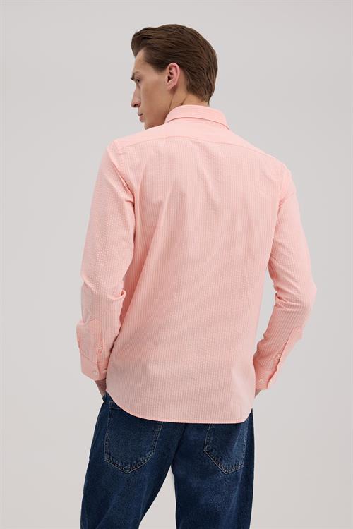 Turuncu Rahat Kalıp - Comfort Fit Gömlek YAKA ÜSTTEN DÜĞMELİ