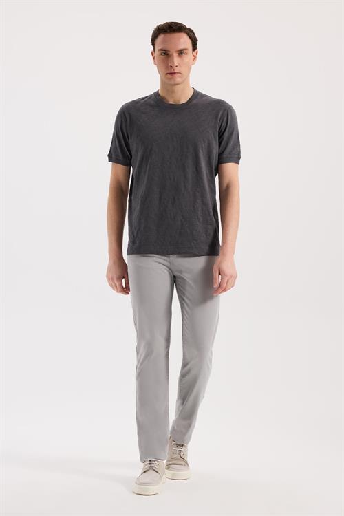 Gri Koyu Dar Kalıp - Slim Fit T-Shirt Bisiklet Yaka