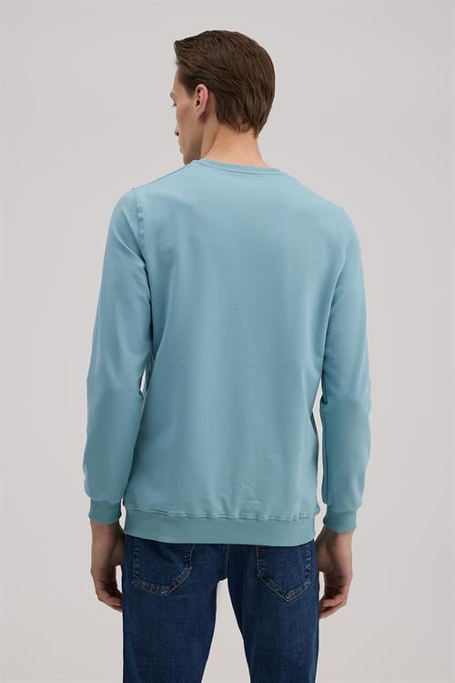 Yeşil Slim Fit Bisiklet Yaka Basic Sweatshirt