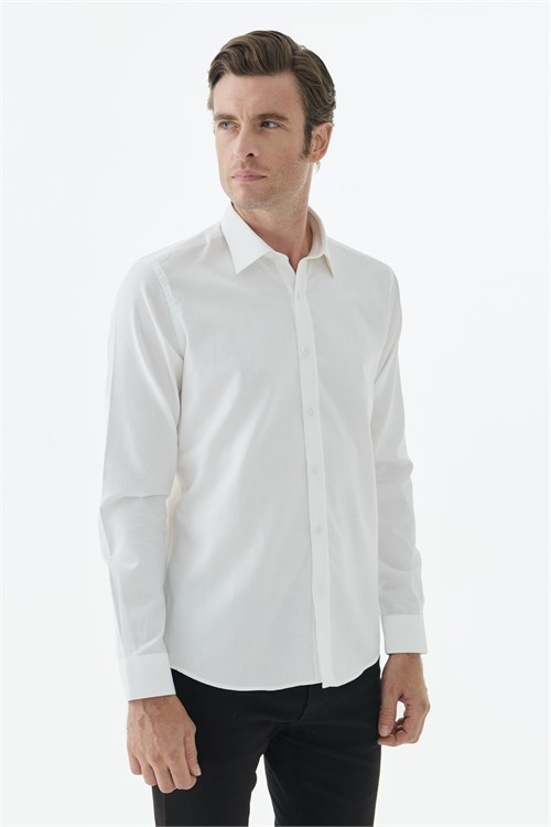 Beyaz %100 Pamuk Comfort Fit Klasik Yaka Gömlek