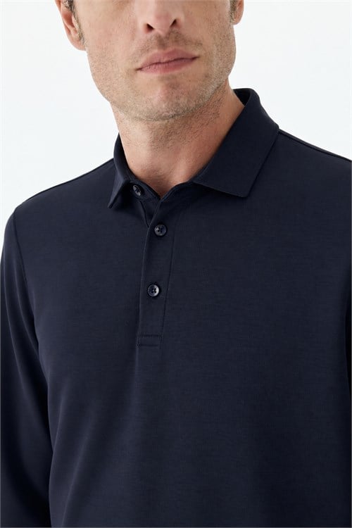 Lacivert Comfort Fit Polo Yaka Sweatshirt
