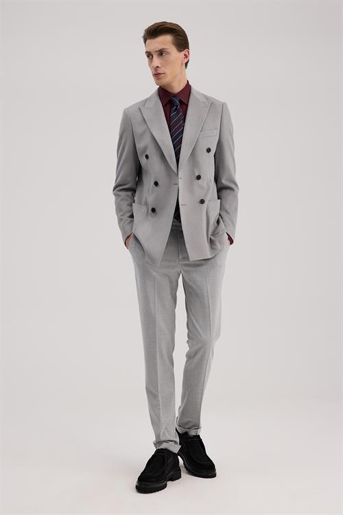 Gri Dar Kalıp - Slim Fit Ceket Mono Yaka