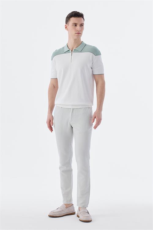 Dar Kalıp - Slim Fit Serili T-Shirt-Jakamen  POLO FERMUARLI  Serili