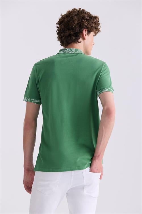 Yeşil Slim Fit Baskılı Polo Yaka T-Shirt