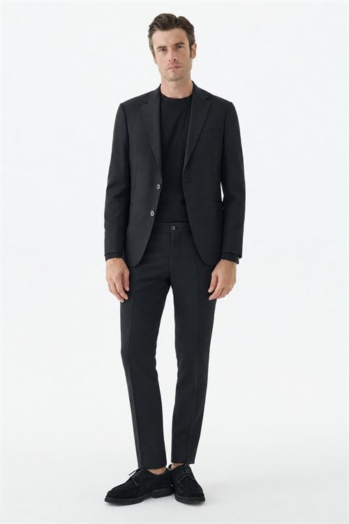 Siyah Slim Fit Mono Yaka Takım Elbise