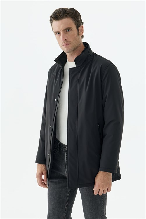 Siyah Comfort Fit Dik Yaka Mont