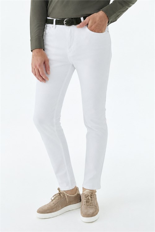 Beyaz Slim Fit 5 Cep Kot Pantolon