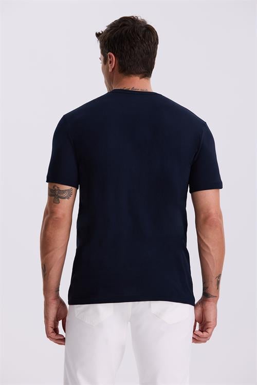 Lacivert %100 Pamuk Slim Fit Bisiklet Yaka Basic T-Shirt