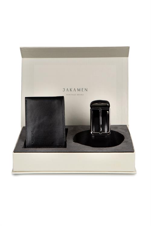 Siyah Jkm Set Kemer Cüzdan Suni Deri