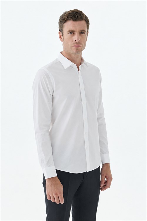 Beyaz %100 Pamuk Comfort Fit Klasik Yaka Gömlek
