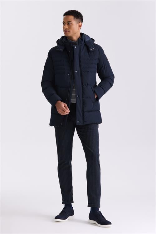 Lacivert Regular Fit Hakim Yaka Gizli Fermuarlı Şişme Mont