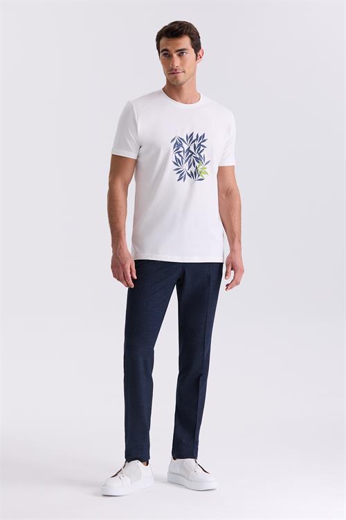 Ekru Slim Fit Bisiklet Yaka T-Shirt