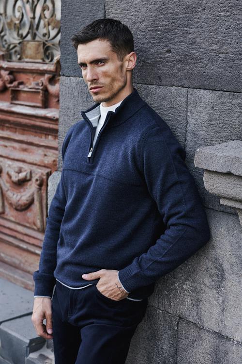 İndigo Slim Fit Fermuarlı Triko Kazak