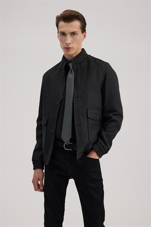 Antrasit Slim Fit Mono Yaka Cepli Ceket Görünümlü Mont