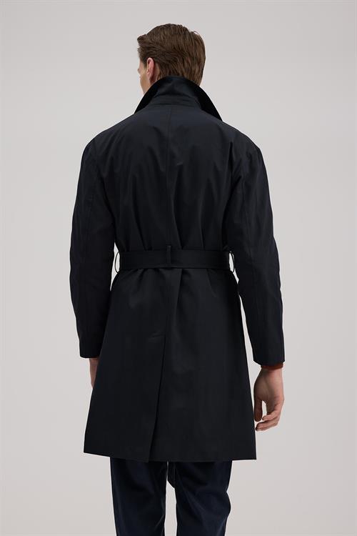 Lacivert Comfort Fit Kruvaze Uzun Kemerli Trençkot