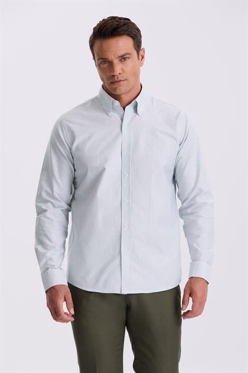 Yeşil %100 Pamuk Düğmeli Yaka Comfort Fit Gömlek