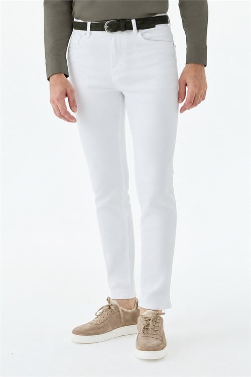 Beyaz Slim Fit 5 Cep Kot Pantolon