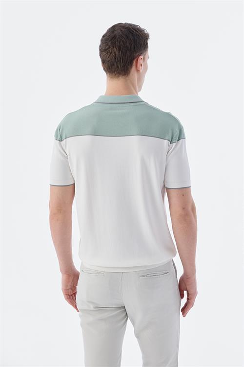Dar Kalıp - Slim Fit Serili T-Shirt-Jakamen  POLO FERMUARLI  Serili