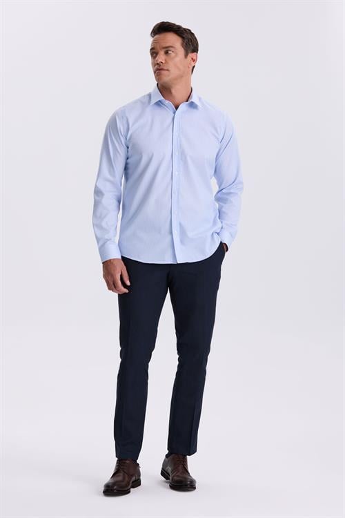 Mavi Comfort Fit Ütü Gerektirmeyen %100 Pamuk Çizgili Non İron Gömlek