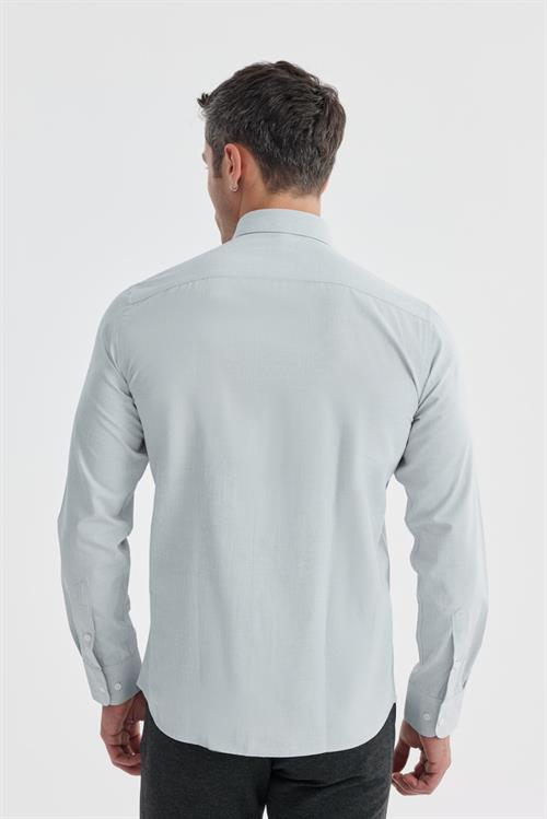 Gri Slim Fit Desenli Pamuklu Düğmeli Yaka Gömlek