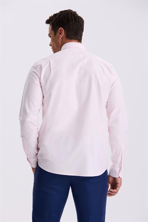 Pembe %100 Pamuk Düğmeli Yaka Comfort Fit Gömlek