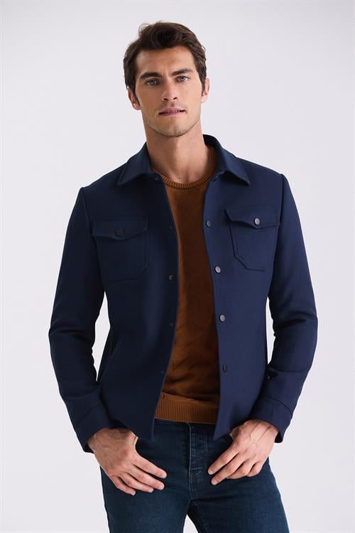 Lacivert Slim Fit Bebe Yaka Spor Mevsimlik Mont