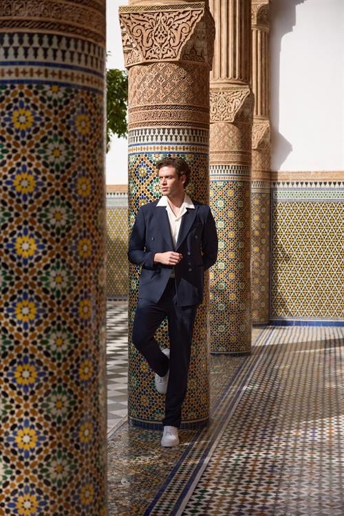 Lacivert Slim Fit Torba Cep Spor Kruvaze Takım Elbise