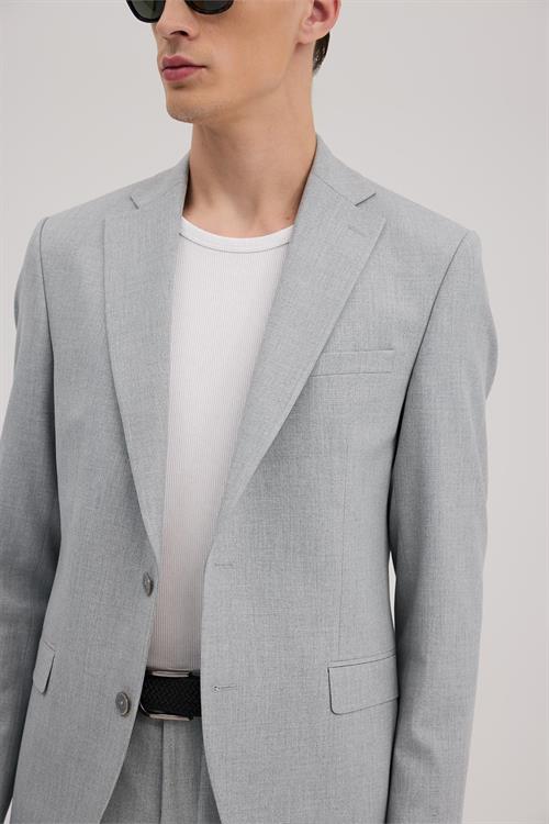 Gri Slim Fit Mono Yaka Takım Elbise 