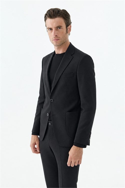 Siyah Slim Fit Mono Yaka Takım Elbise